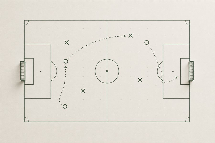 A tactics board showing movement across the pitch